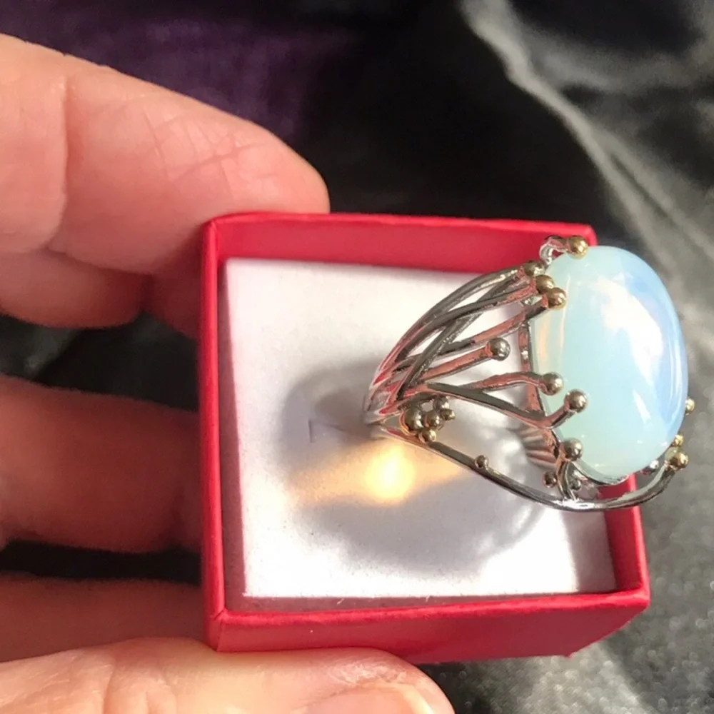 White Opal Gold and Silver-Accent Oval Ring
